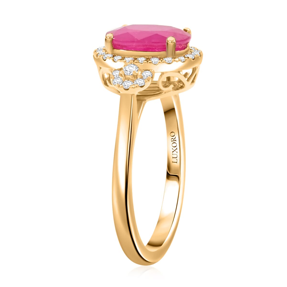 Certified & Appraised Luxoro AAA Mozambique Ruby and I2 Diamond 2.50 ctw Ring in 14K Yellow Gold (Size 10.0) image number 3