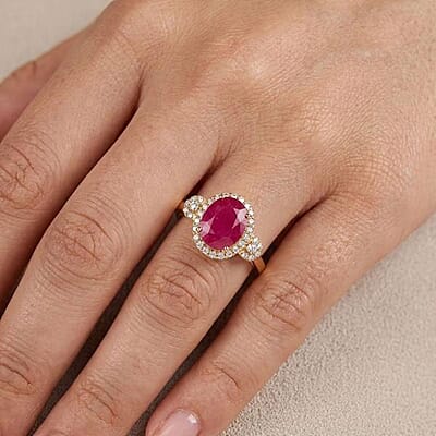Certified & Appraised Luxoro 14K Yellow Gold AAA Mozambique Ruby, Diamond (I2) (0.28 cts) Ring (Size 11.0) 2.50 ctw