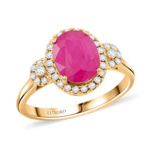 Certified & Appraised Luxoro AAA Mozambique Ruby and I2 Diamond 2.50 ctw Ring in 14K Yellow Gold (Size 7.0)