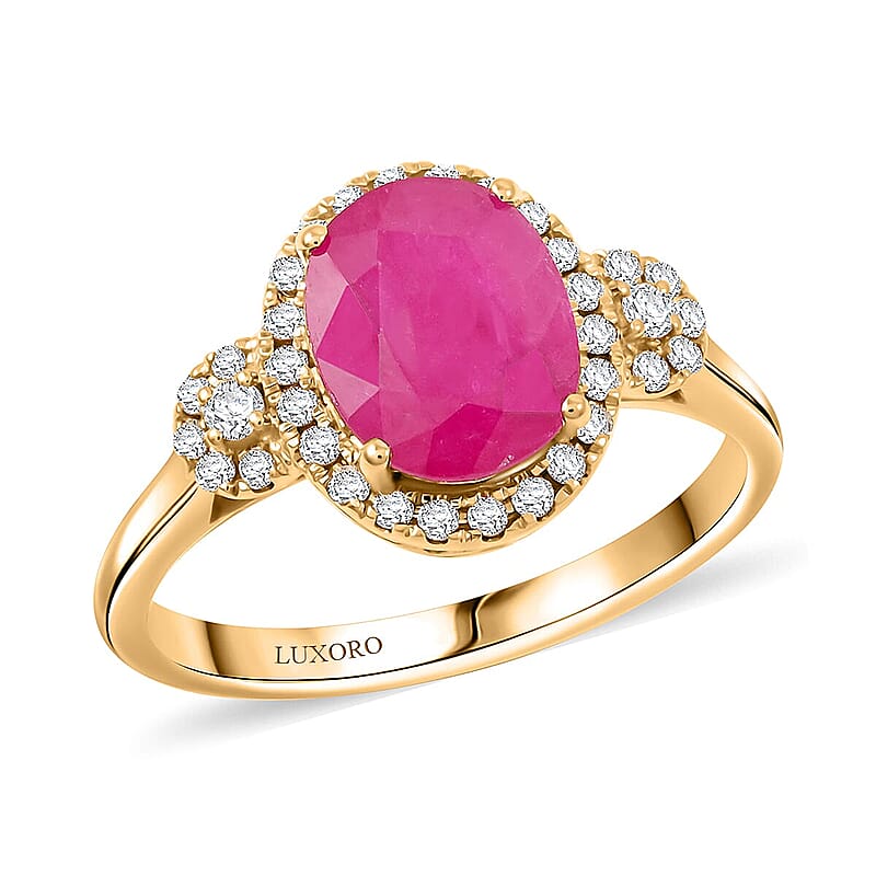 Certified & Appraised Luxoro AAA Mozambique Ruby and I2 Diamond 2.50 ctw Ring in 14K Yellow Gold (Size 8.0)
