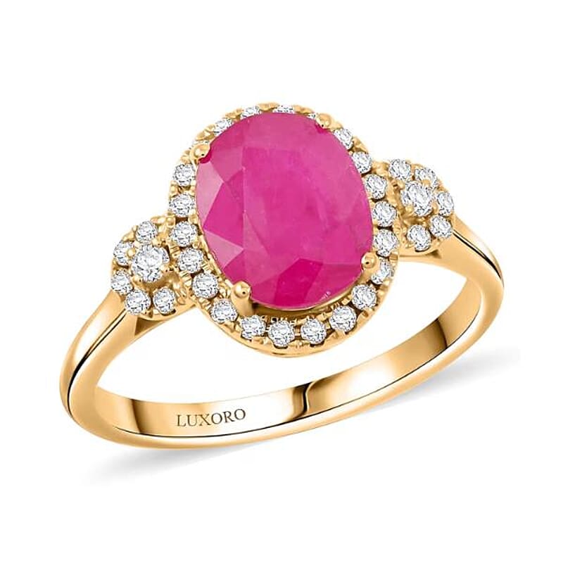 Certified & Appraised Luxoro AAA Mozambique Ruby and I2 Diamond 2.50 ctw Ring in 14K Yellow Gold (Size 9.0)