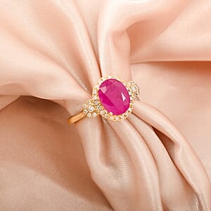 Certified & Appraised Luxoro 14K Yellow Gold AAA Mozambique Ruby, Diamond (I2) (0.28 cts) Ring (Size 9.5) 2.50 ctw