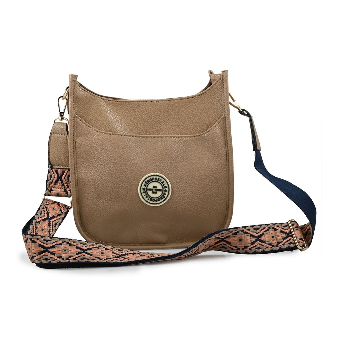 Aeropostale Taupe Faux Leather Crossbody Bag with Adjustable Shoulder Strap image number 0