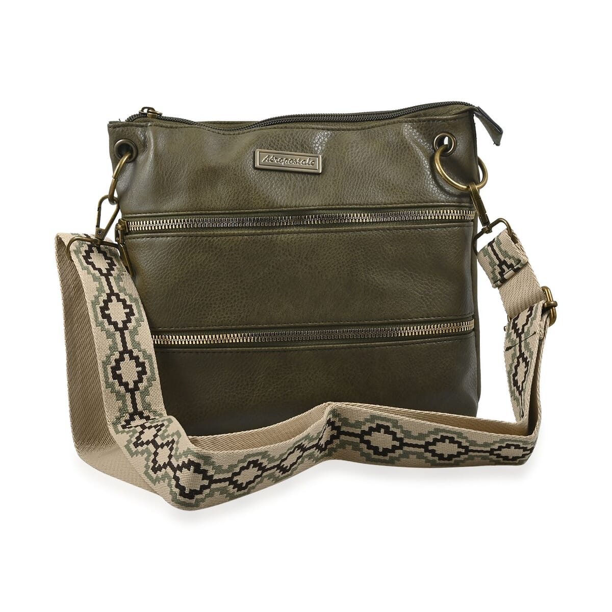 Aeropostale Olive Faux Leather Crossbody Bag with Adjustable Shoulder Strap image number 0