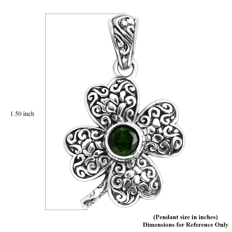 Bali Legacy Chrome Diopside 0.85 ctw Leaf Clover Pendant without Chain in Sterling Silver 