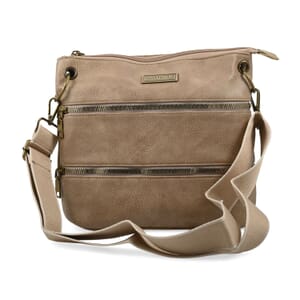 Aeropostale Taupe Faux Leather Crossbody Bag with Adjustable Shoulder Strap