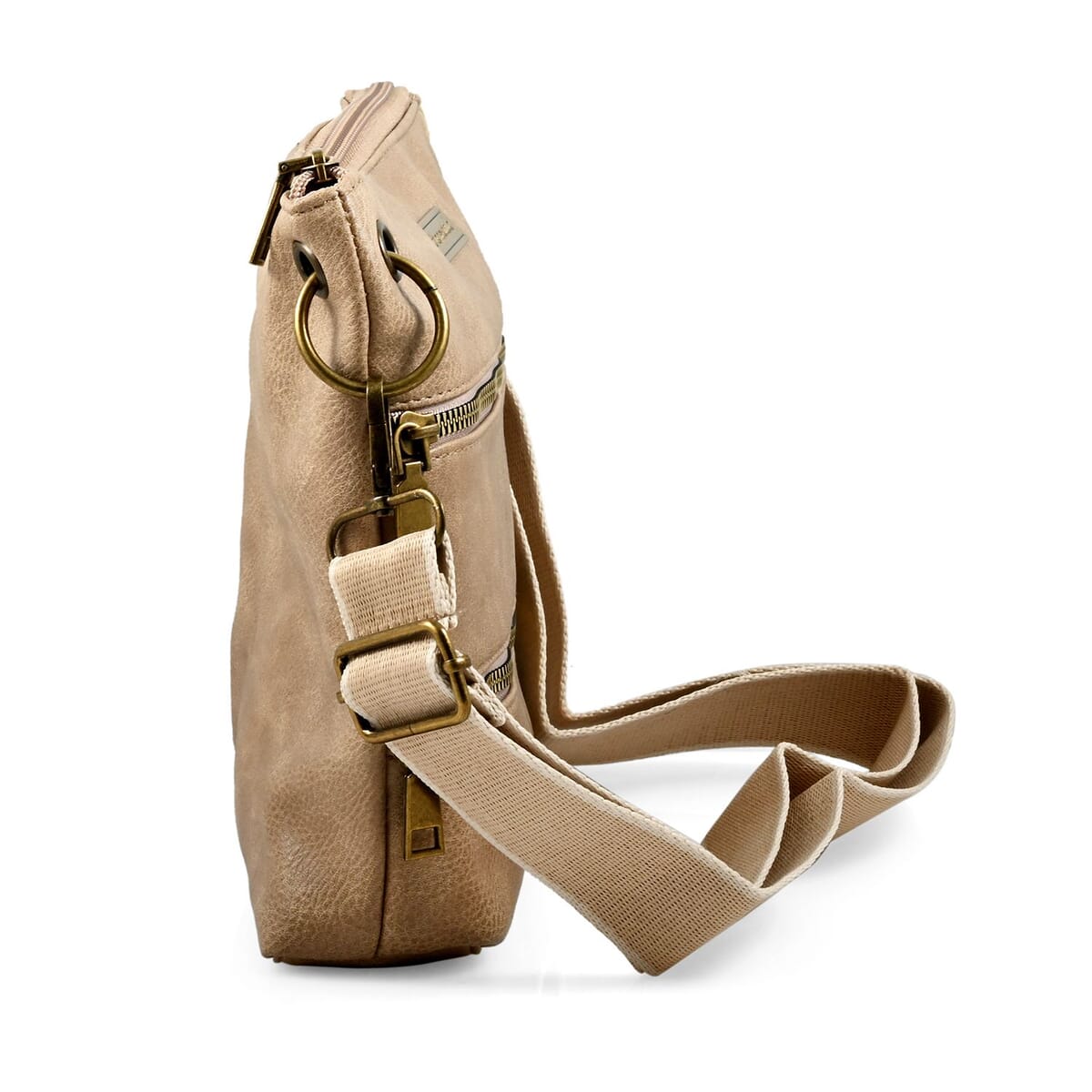 Aeropostale Taupe Faux Leather Crossbody Bag with Adjustable Shoulder Strap image number 1