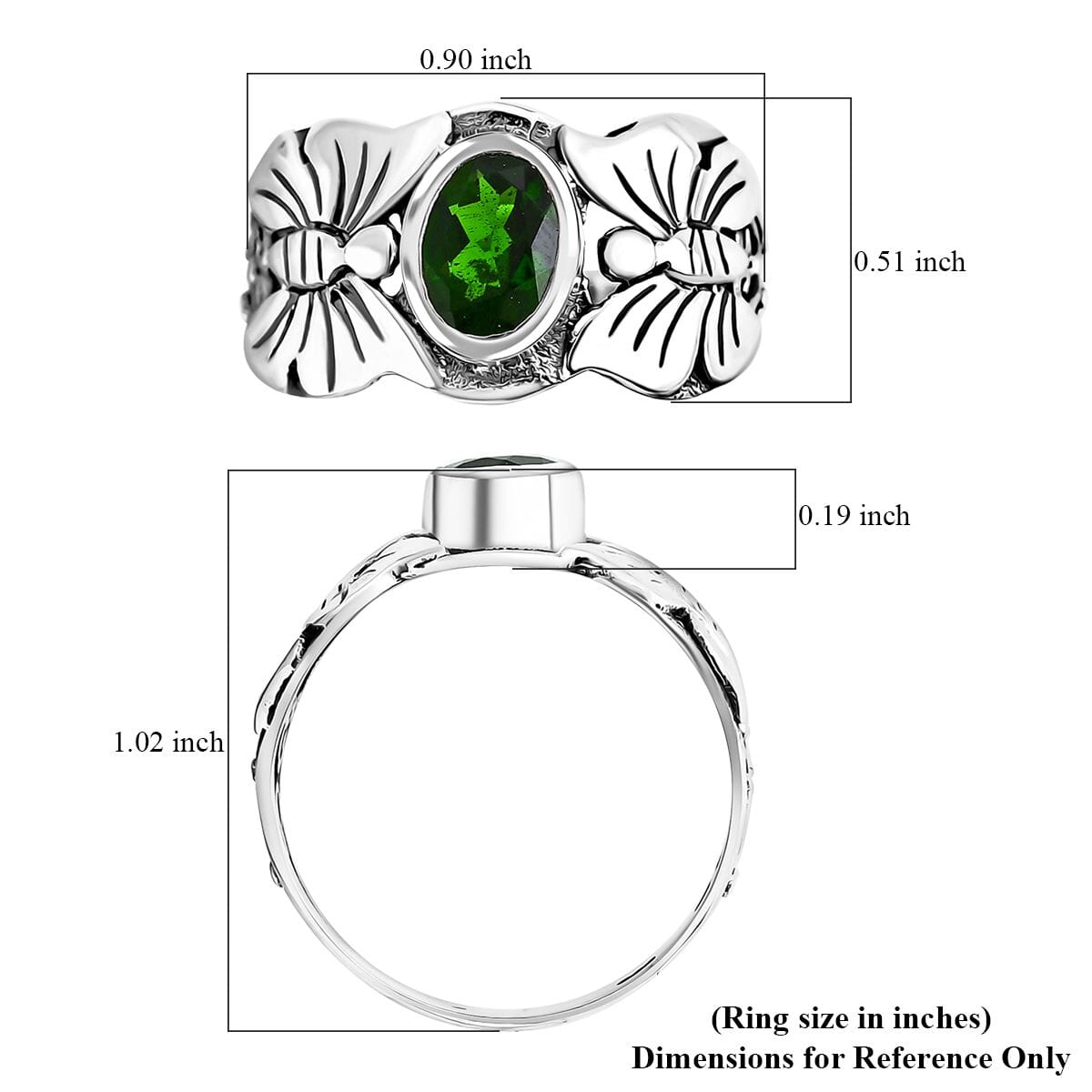 Bali Legacy Chrome Diopside 1.25 ctw Butterfly Ring in Sterling Silver (Size 10.0)  image number 5
