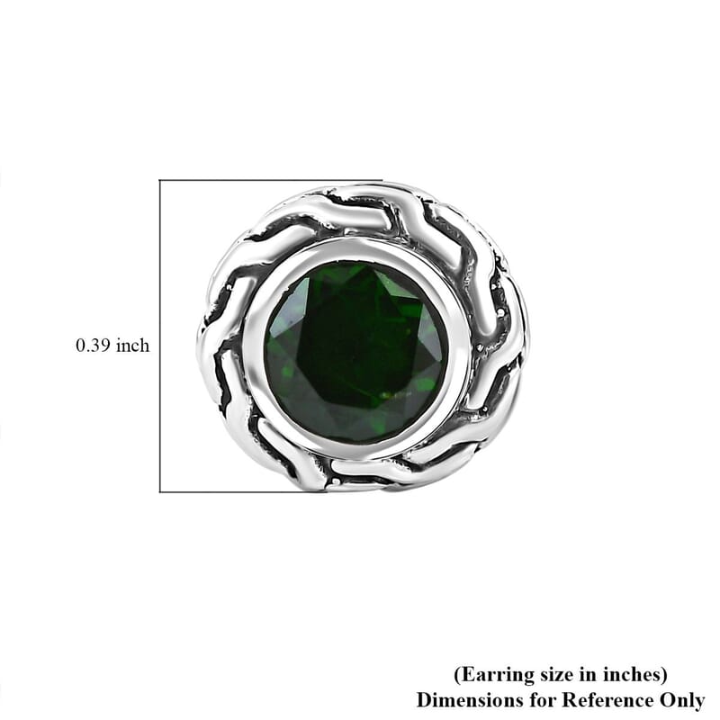 Bali Legacy Chrome Diopside 1.70 ctw Tulang Naga Texture Stud Earrings in Sterling Silver 