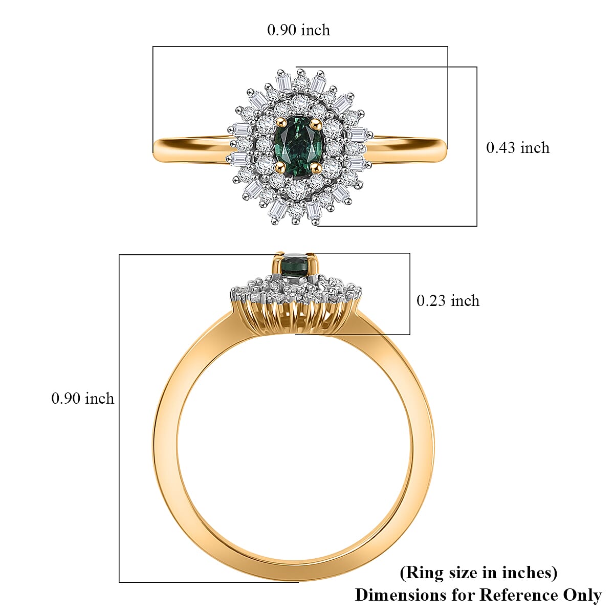 D'Joy Premium Pirineu Lagoon Tourmaline, Diamond 0.40 ctw Sunburst Ring in 18K Vermeil Yellow Gold Over Sterling Silver (Size 10.0)