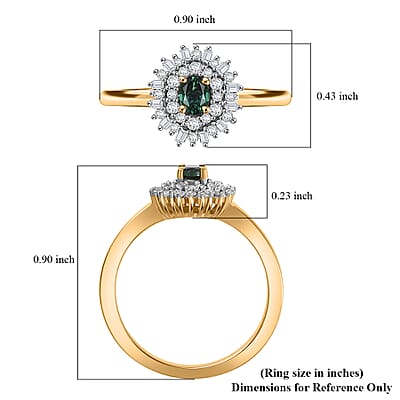 D'Joy Premium Pirineu Lagoon Tourmaline, Diamond 0.40 ctw Sunburst Ring in 18K Vermeil Yellow Gold Over Sterling Silver (Size 10.0)