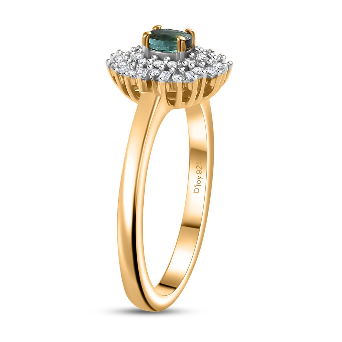 D'Joy Premium Pirineu Lagoon Tourmaline, Diamond 0.40 ctw Sunburst Ring in 18K Vermeil Yellow Gold Over Sterling Silver (Size 6.0) image number 3