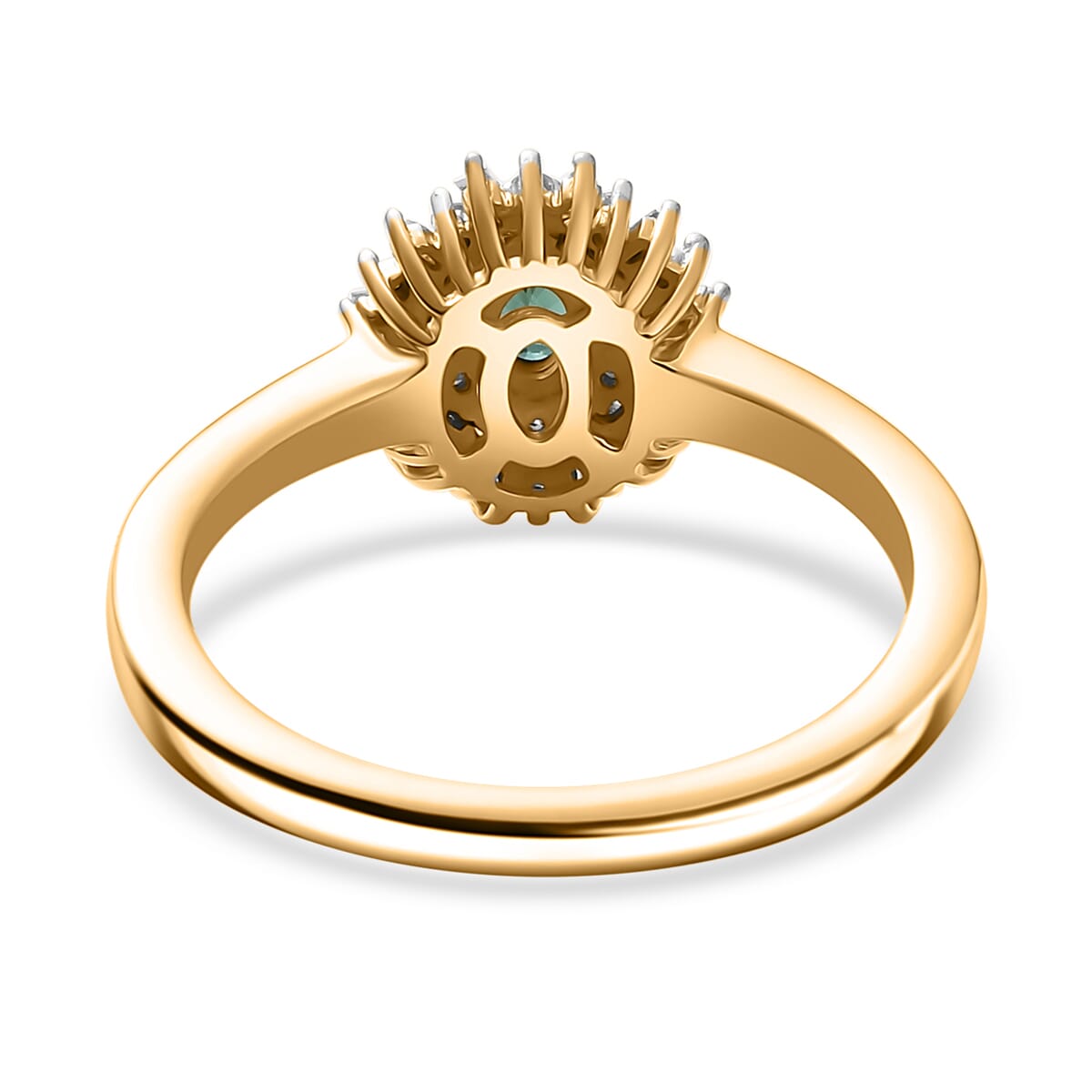 D'Joy Premium Pirineu Lagoon Tourmaline, Diamond 0.40 ctw Sunburst Ring in 18K Vermeil Yellow Gold Over Sterling Silver (Size 6.0) image number 4