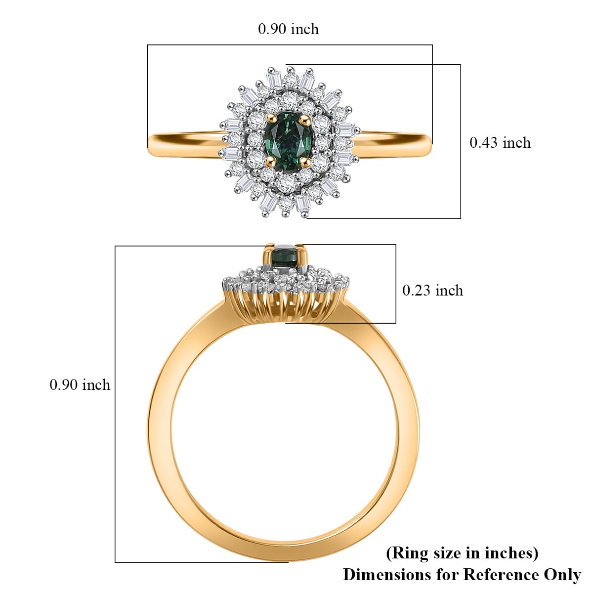 D'Joy Premium Pirineu Lagoon Tourmaline, Diamond 0.40 ctw Sunburst Ring in 18K Vermeil Yellow Gold Over Sterling Silver (Size 6.0) image number 5