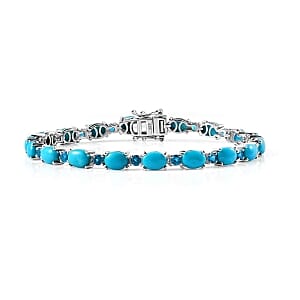 Premium Sleeping Beauty Turquoise and Casted Jewellery 13.88 ctw Cluster Bracelet in Sterling Silver (7.5 In) (10.55 g)