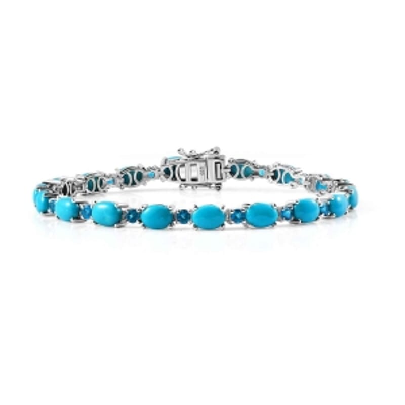 Premium Sleeping Beauty Turquoise and Casted Jewellery 13.88 ctw Cluster Bracelet in Sterling Silver (7.5 In) (10.55 g)