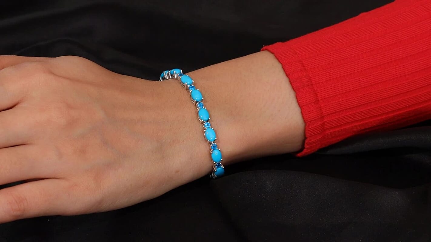 Premium Sleeping Beauty Turquoise and Casted Jewellery 13.88 ctw Cluster Bracelet in Sterling Silver (7.5 In) (10.55 g)