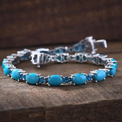Premium Sleeping Beauty Turquoise and Casted Jewellery 13.88 ctw Cluster Bracelet in Sterling Silver (7.5 In) (10.55 g)