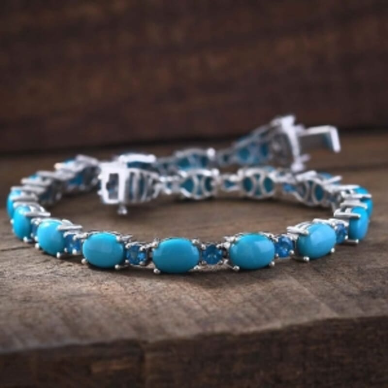 Premium Sleeping Beauty Turquoise and Casted Jewellery 13.88 ctw Cluster Bracelet in Sterling Silver (7.5 In) (10.55 g)