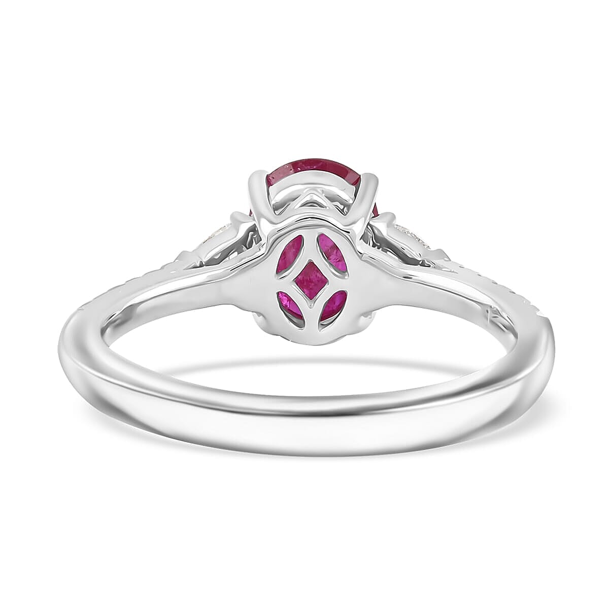 Certified & Appraised Rhapsody AAAA Mozambique Ruby and E-F VS Diamond 1.70 ctw Ring in 950 Platinum (Size 5.5) 5.36 Grams image number 4