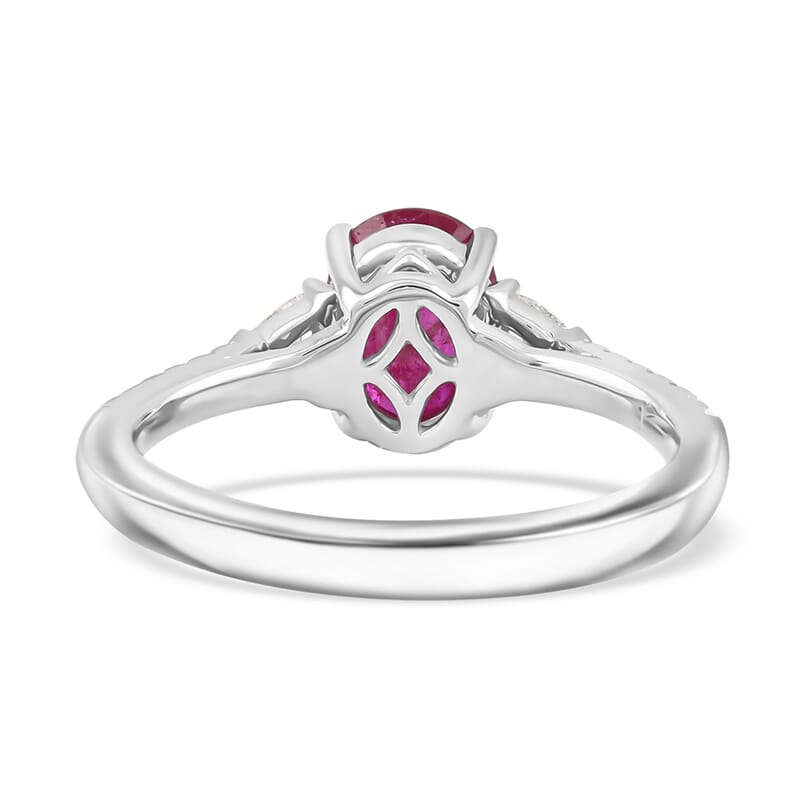 Certified and Appraised Rhapsody AAAA Royal Ruby and E-F VS Diamond 1.70 ctw Ring in 950 Platinum (Size 7.0) 5.36 Grams