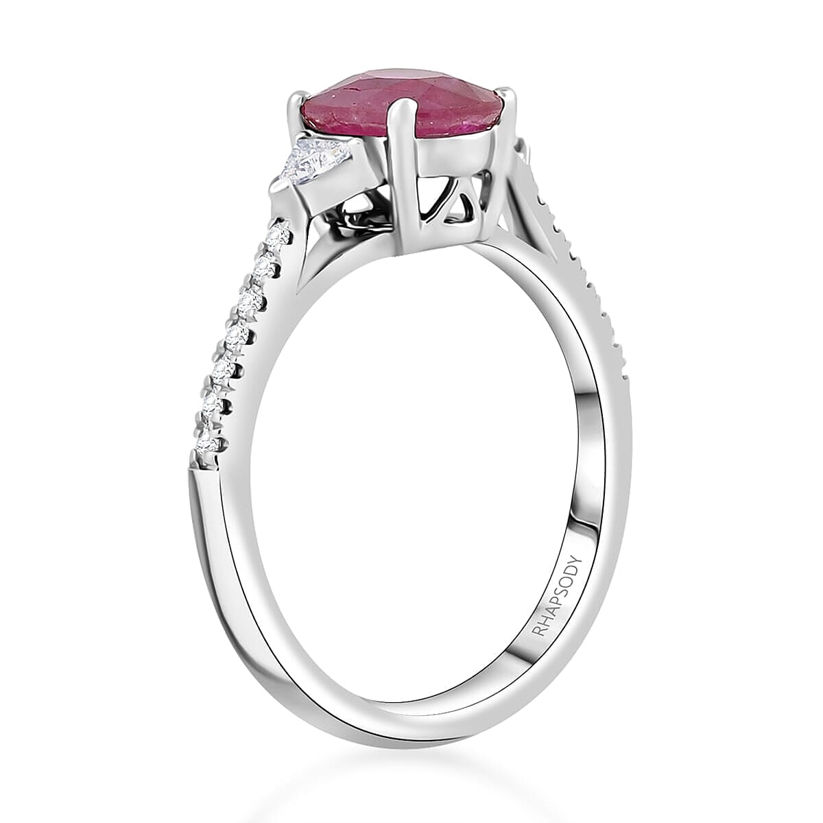 Certified & Appraised Rhapsody AAAA Mozambique Ruby and E-F VS Diamond 1.70 ctw Ring in 950 Platinum (Size 9.5) 5.36 Grams image number 3