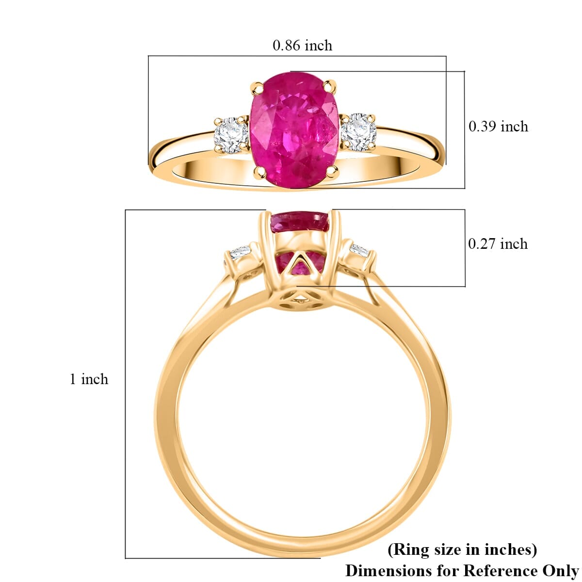 Certified & Appraised Luxoro AAA Mozambique Ruby and I2 Diamond 1.65 ctw Ring in 10K Yellow Gold (Size 10.0) image number 5
