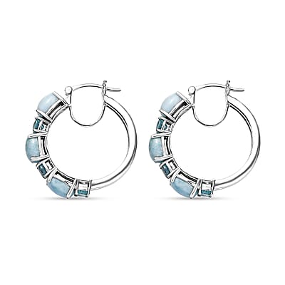 D'Joy Premium Larimar and Betroka Blue Apatite 11.20 ctw Hoop Earrings in Rhodium Over Sterling Silver