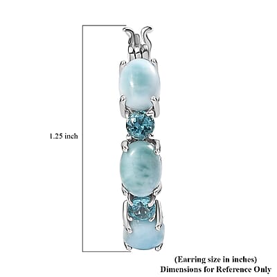 D'Joy Premium Larimar and Betroka Blue Apatite 11.20 ctw Hoop Earrings in Rhodium Over Sterling Silver