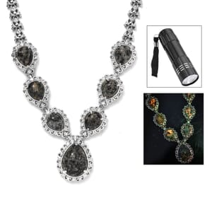 Karis Natural Yooperlite 23.80 ctw Midnight Majesty Necklace in Platinum Bond 18-20 Inches with Free UV Flash Light