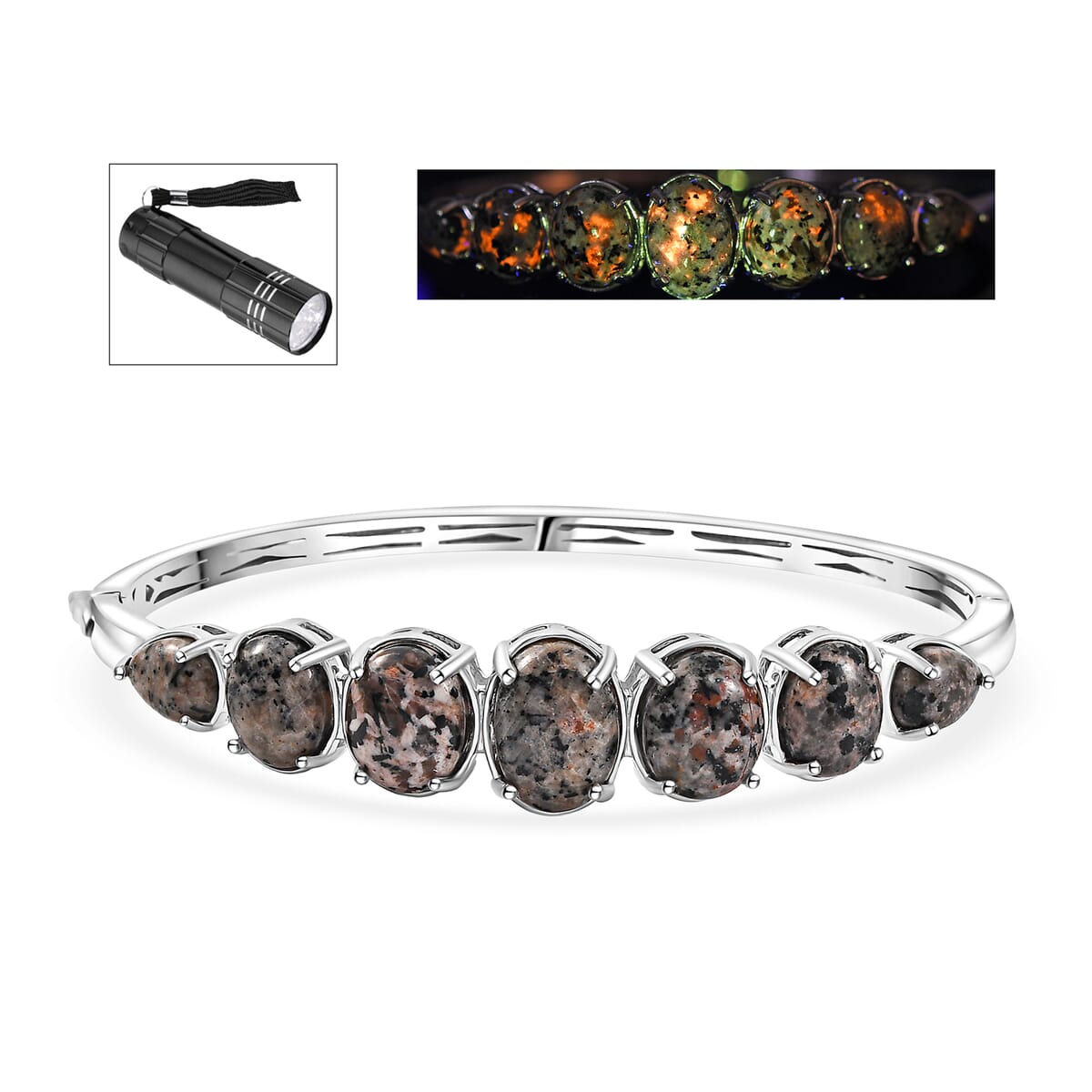 Karis Natural Yooperlite 27.80 ctw Bangle Bracelet in Platinum Bond (6.50 In) with Free UV Flash Light image number 0