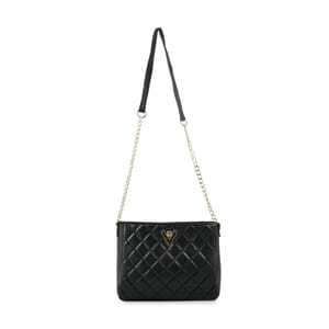 Valentino Orlandi Black Quilted Vegan Leather Crossboday Bag with Golden Chain Strap