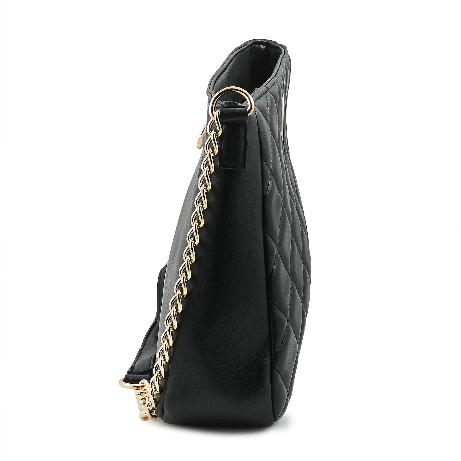 Valentino Orlandi Black Quilted Vegan Leather Crossboday Bag with Golden Chain Strap