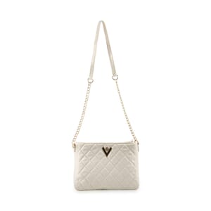 Valentino Orlandi White Quilted Vegan Leather Crossboday Bag with Golden Chain Strap