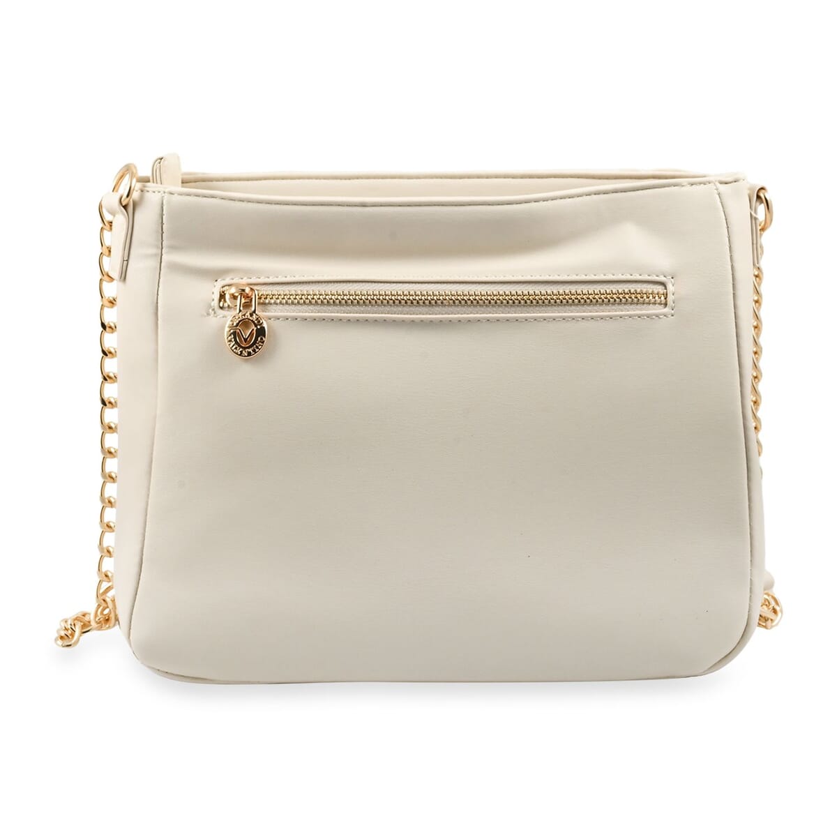 Valentino Orlandi White Quilted Vegan Leather Crossboday Bag with Golden Chain Strap image number 1