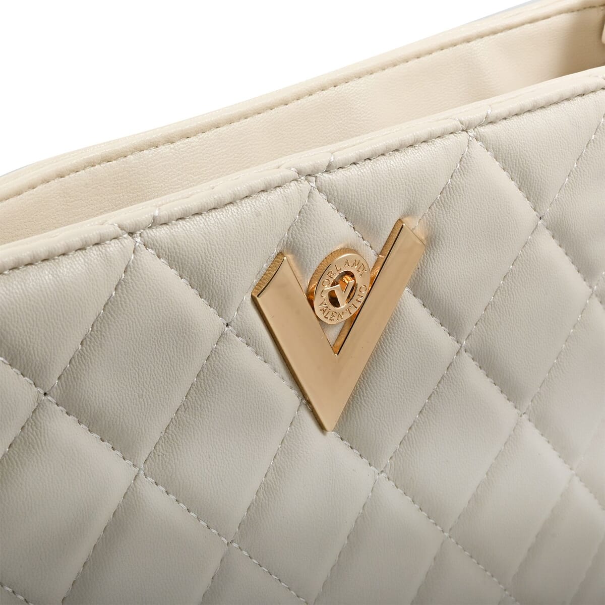Valentino Orlandi White Quilted Vegan Leather Crossboday Bag with Golden Chain Strap image number 6