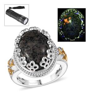 Karis Natural Yooperlite 9.90 ctw Crown Ring in 18K YG Plated and Platinum Bond (Size 7.0) with Free UV Flash Light 