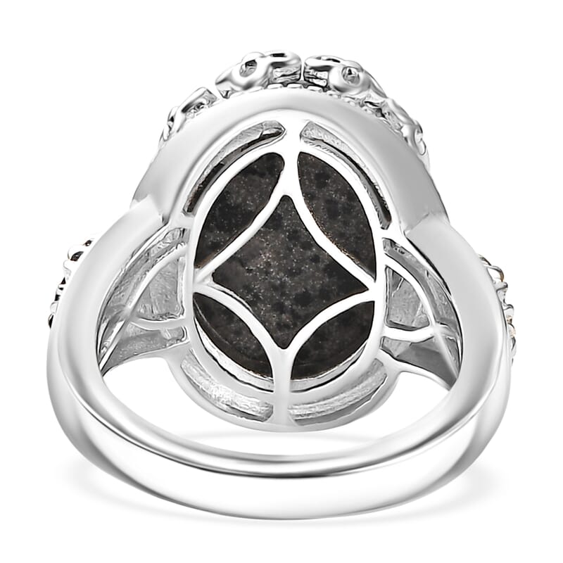 Karis Natural Yooperlite 9.90 ctw Crown Ring in 18K YG Plated and Platinum Bond (Size 7.0) with Free UV Flash Light 