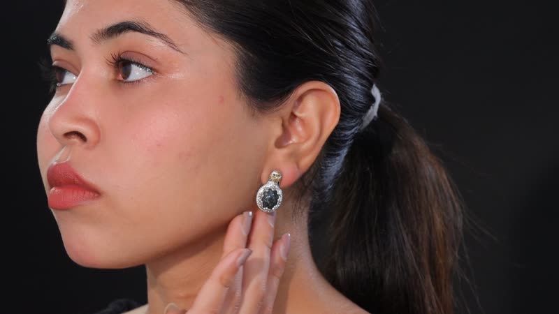 Karis Natural Yooperlite 10.10 ctw Crown Earrings in 18K YG Plated and Platinum Bond with Free UV Flash Light