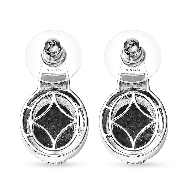 Karis Natural Yooperlite 10.10 ctw Crown Earrings in 18K YG Plated and Platinum Bond with Free UV Flash Light