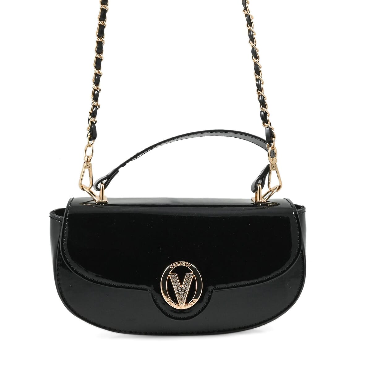 Valentino Orlandi Black Top Handle Patent Vegan Leather Crossbody Bag  image number 1