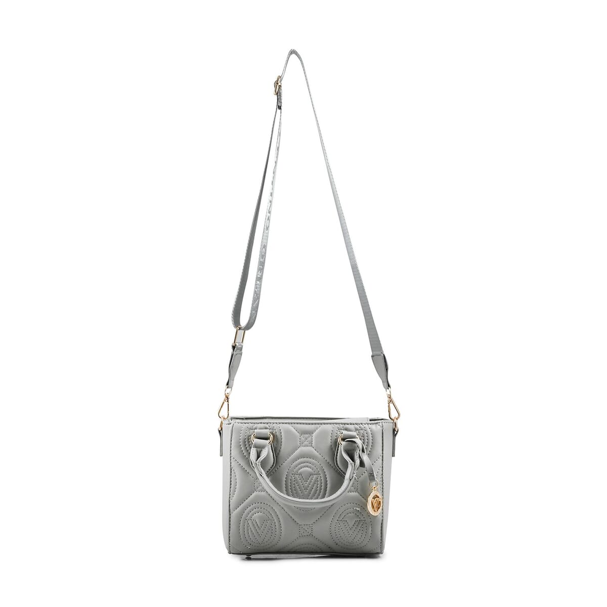 Valentino Orlandi Gray Quilted Vegan Leather Handbag with Top Handle and Removable Shoulder Strap  image number 0