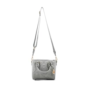 Valentino Orlandi Gray Quilted Vegan Leather Handbag with Top Handle and Removable Shoulder Strap 