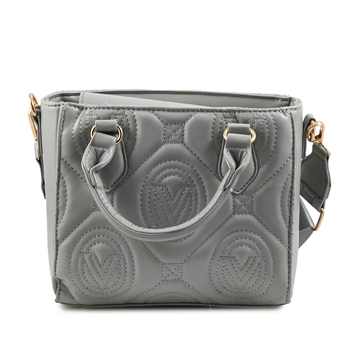 Valentino Orlandi Gray Quilted Vegan Leather Handbag with Top Handle and Removable Shoulder Strap  image number 1
