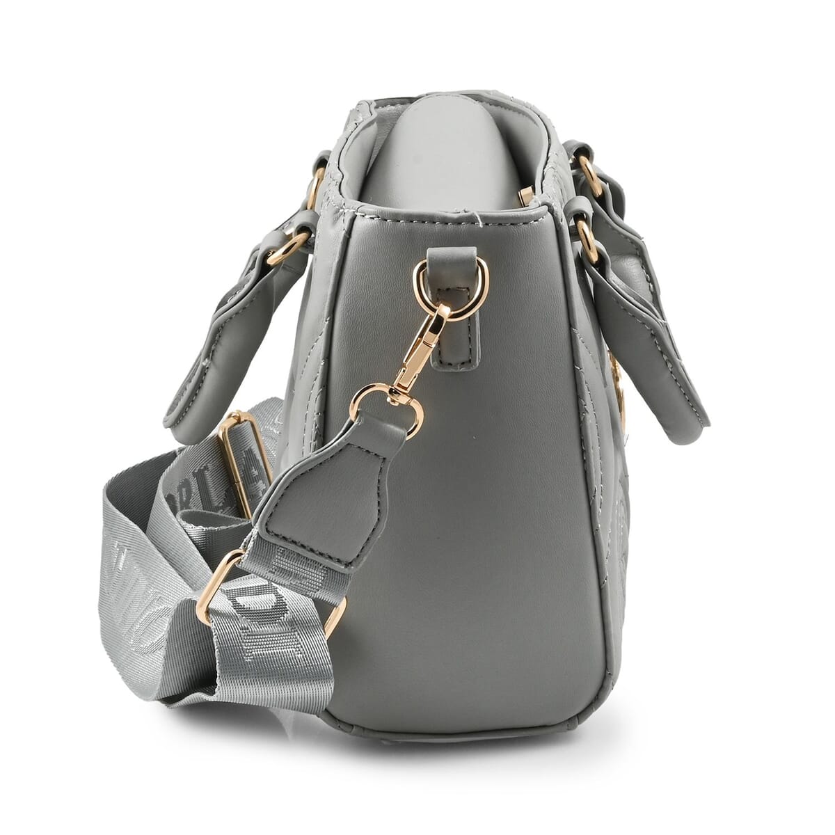 Valentino Orlandi Gray Quilted Vegan Leather Handbag with Top Handle and Removable Shoulder Strap  image number 2