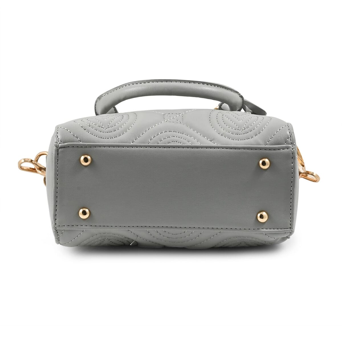 Valentino Orlandi Gray Quilted Vegan Leather Handbag with Top Handle and Removable Shoulder Strap  image number 3