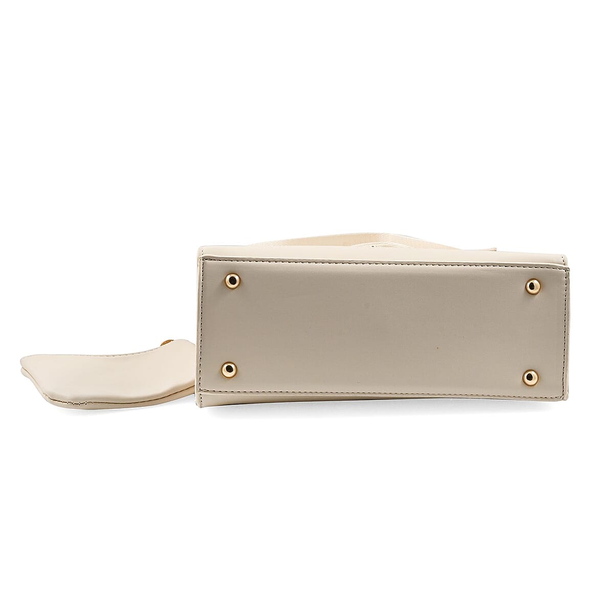 Valentino Orlandi Cream Flapover V Logo Vegan Leather Satchel Bag with Adjustable Strap and Additional Wallet image number 3