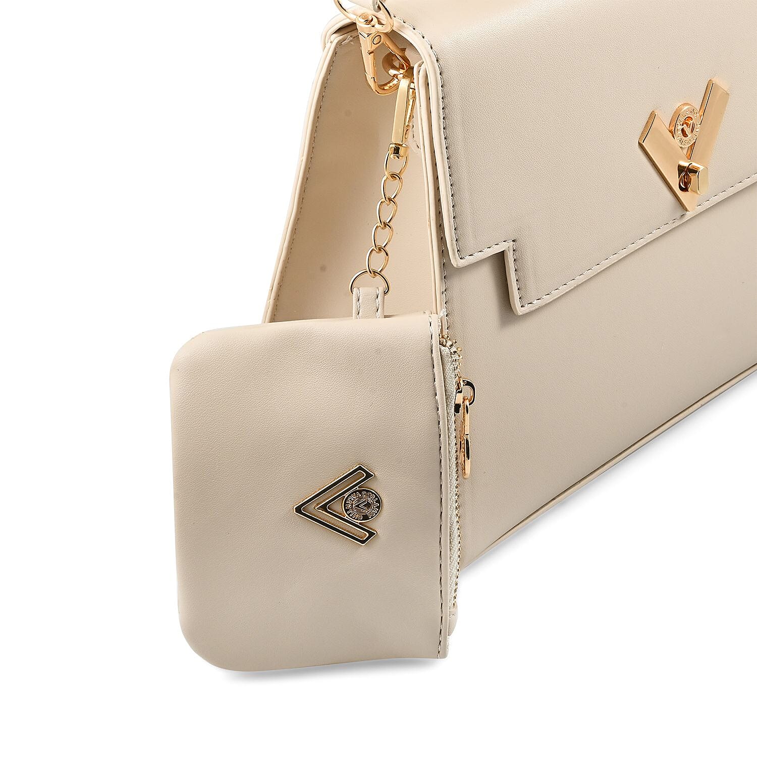 Buy Valentino Orlandi Cream Flapover V Logo Vegan Leather Satchel