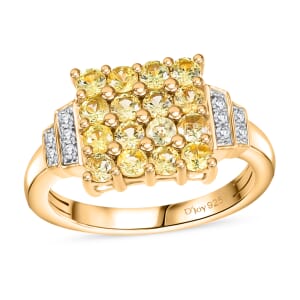 D'Joy Madagascar Yellow Sapphire and White Zircon 1.60 ctw Sunbeam Mosaic Ring in 18K Vermeil Yellow Gold Over Sterling Silver (Size 7.0)