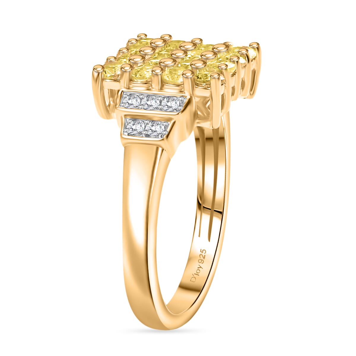 D'Joy Madagascar Yellow Sapphire and White Zircon 1.60 ctw Sunbeam Mosaic Ring in 18K Vermeil Yellow Gold Over Sterling Silver (Size 7.0) image number 3